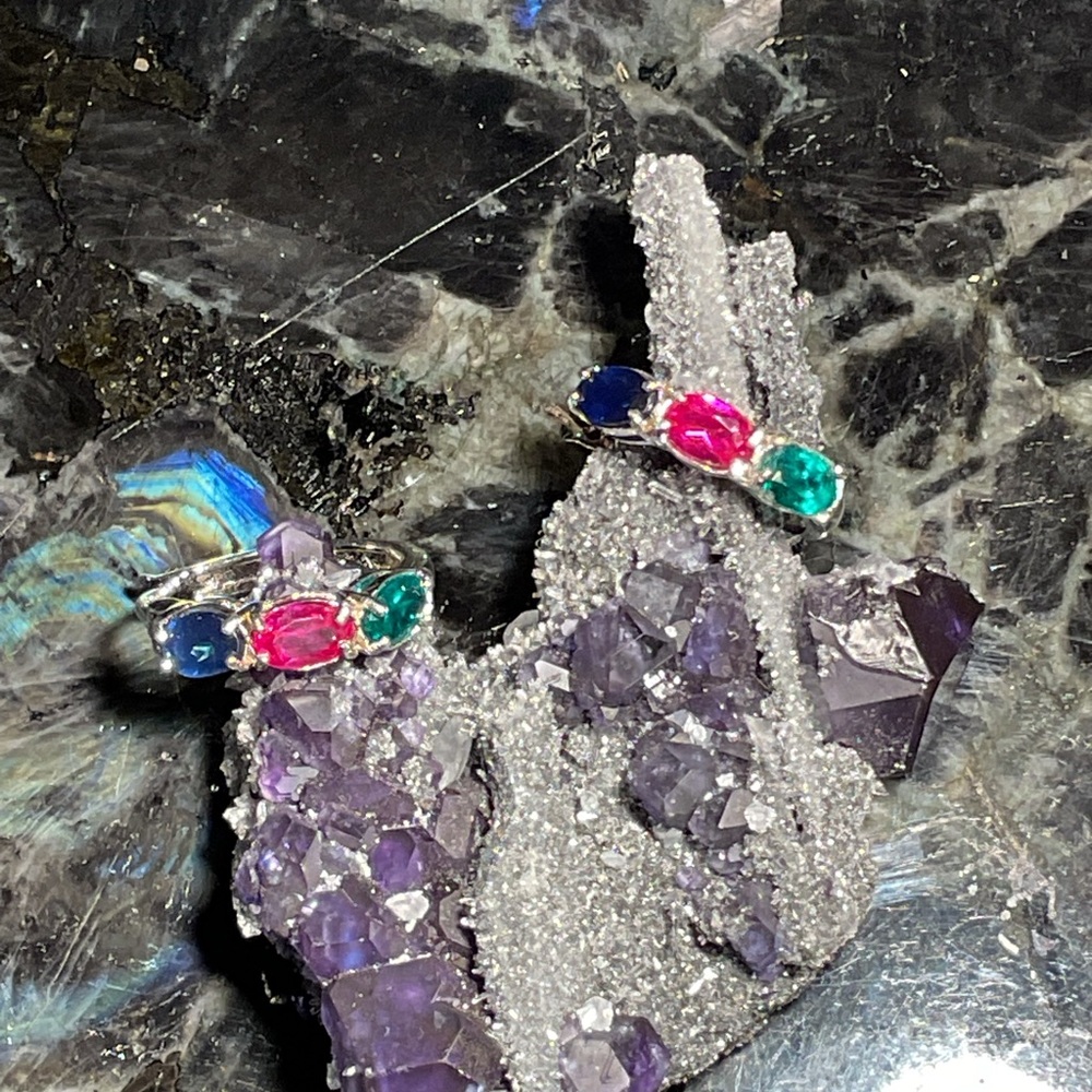 Sapphire, Ruby, Emerald Silver earrings